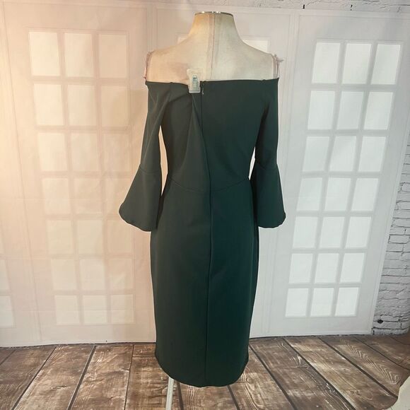 🔥🔥5 for $25🔥🔥H&M green off the shoulder bell sleeve cocktail party sheath dress - Picture 6 of 11
